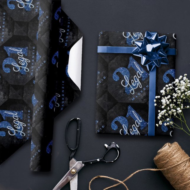 Papel De Presente 21 e jurídico | aniversário de 21 anos Azul-Brilha (Criador carregado)