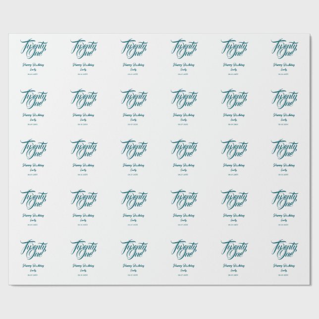 Papel De Presente 21st birthday add name date year blue template thi (Aberto)