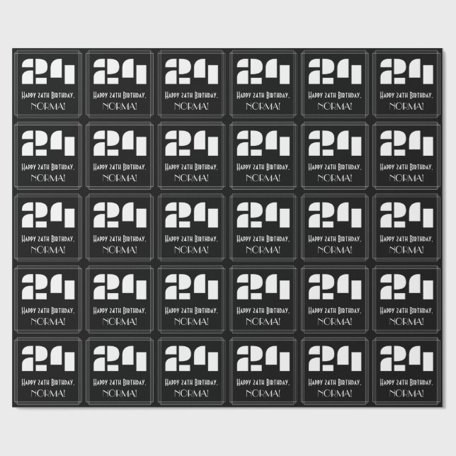 Papel De Presente 24.º aniversário: Art Deco Inspirou "24" & Nome (Aberto)