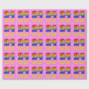 Papel De Presente 24.º aniversário: Stripes e corações cor-de-rosa, 