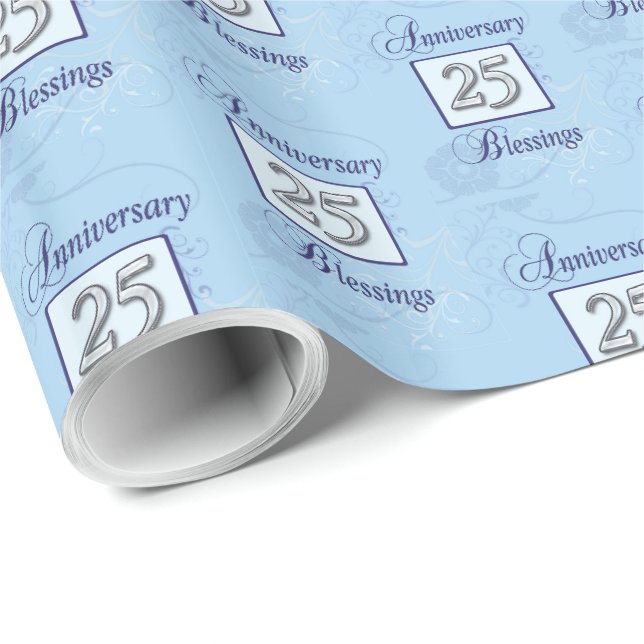 Papel De Presente 25º Aniversário em Azul e Prata (Ponta do rolo)