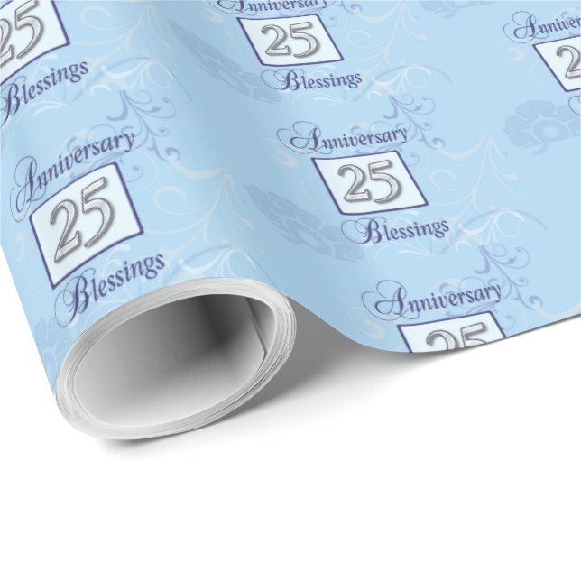 Papel De Presente 25º Aniversário em Azul e Prata (Ponta do rolo)