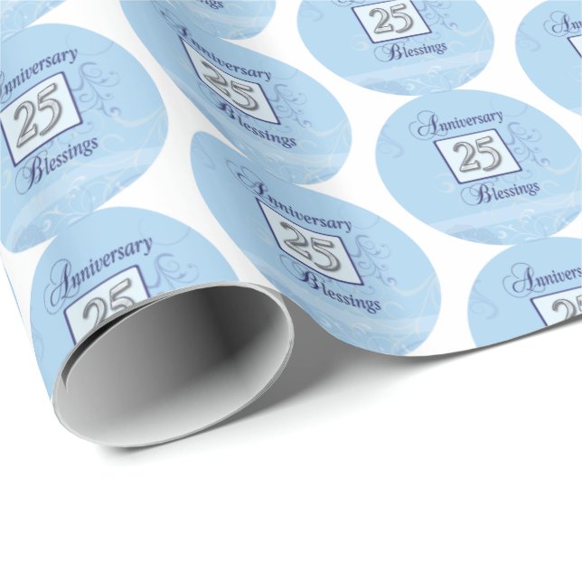 Papel De Presente 25º Aniversário em Azul e Prata (Ponta do rolo)