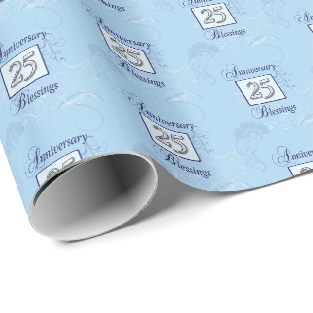 Papel De Presente 25º Aniversário em Azul e Prata (Ponta do rolo)