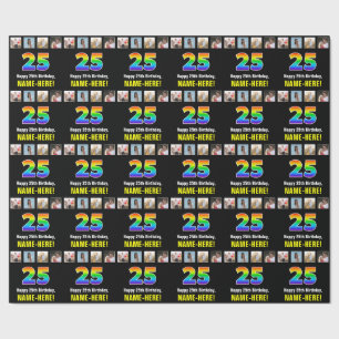 Papel De Presente 25 Aniversário: Arco-Íris "25"; Fotografias e Nome