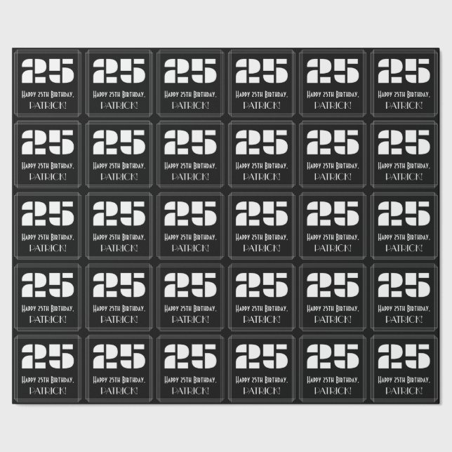Papel De Presente 25 Aniversário: Arte Deco Inspirou "25" & Nome (Barra)