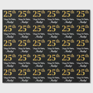 Papel De Presente 25 Aniversário: Aspecto Dourado elegante de Faux 