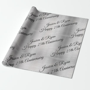 Papel De Presente 25 de Aniversário Feliz, DIZ Nomes/Ano, Script Pre