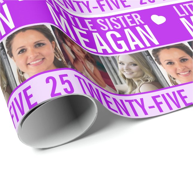 Papel De Presente 25 de aniversário três fotos, irmã roxa (Ponta do rolo)