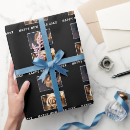Papel De Presente 2 Colagem de Fotos Preto Feliz Ano Novo