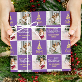 Papel De Presente 2 Foto Elegante Feliz Natal Dourado Roxo