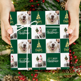 Papel De Presente 2 Foto Elegante Feliz Natal Dourado Verde