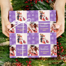Papel De Presente 2 Foto Moderna Simples Feliz Natal Roxo