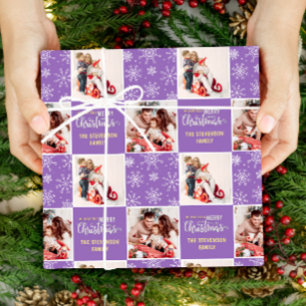 Papel De Presente 2 Foto Moderna Simples Feliz Natal Roxo