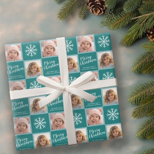 Papel De Presente 2 Foto: Teal Blue Felry Flocos de Neve de Natal