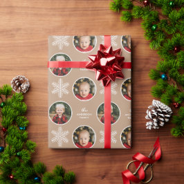 Papel De Presente 2 Fotos - Natal com Floco de Neve Branco Único