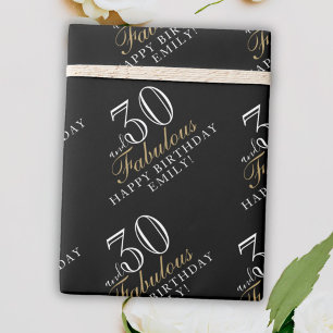 Papel De Presente 30 e Fabuloso Elegante Preto Aniversário de 30 ano