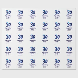 Papel De Presente 30th birthday add name date year blue sparkle 