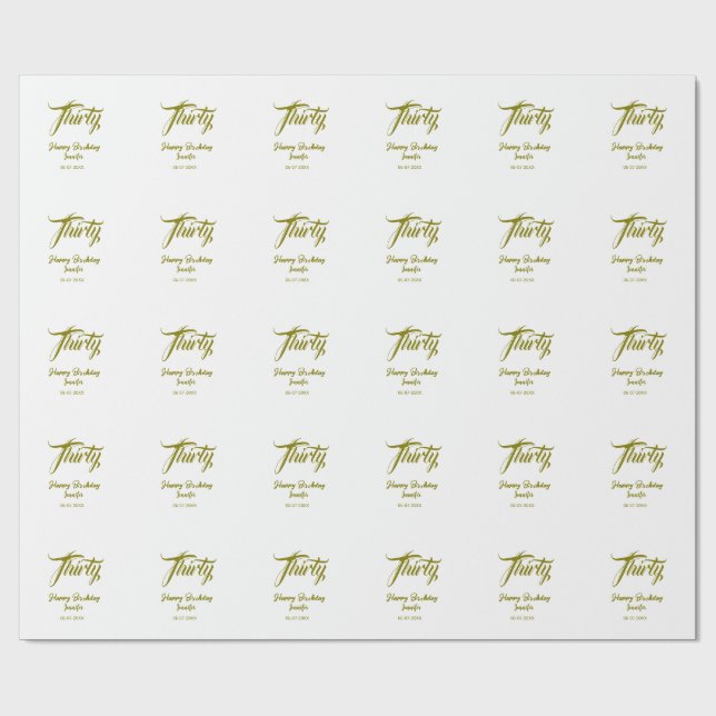 Papel De Presente 30th birthday add name date year gold template thi (Aberto)