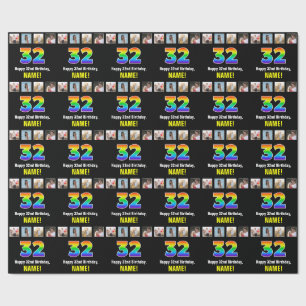 Papel De Presente 32º Aniversário: Rainbow "32"; Personalizar Fotos 