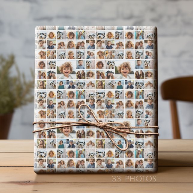 Papel De Presente 33 Colagem de Fotografias com Esquema Quadrado Mod (Custom Photo Wrapping Paper)