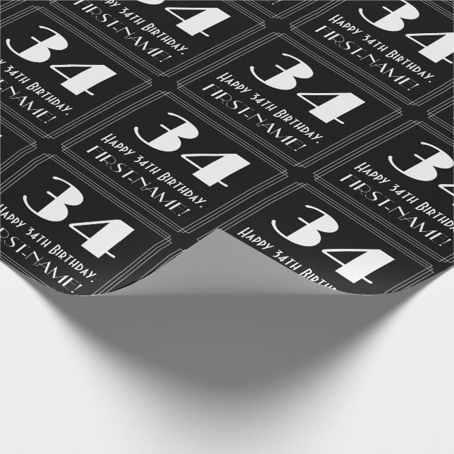 Papel De Presente 34.º aniversário - Art Deco Inspirou "34", Nome (Ponta)