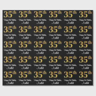 Papel De Presente 35.º aniversário: Elegante Luxurioso Faux Dourado