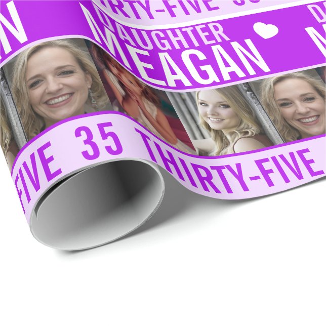 Papel De Presente 35 anos 3 fotos, 3 fotos, filha roxa (Ponta do rolo)