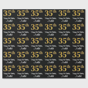 Papel De Presente 35.o aniversário: Aspecto Dourado elegante de Fau
