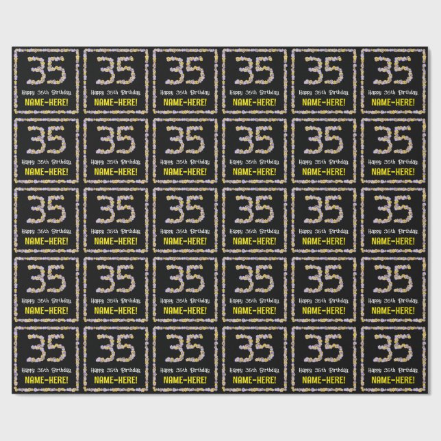 Papel De Presente 35.o aniversário: Número de Flores, Nome Personali (Aberto)