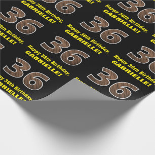 Papel De Presente 36.o aniversário: Padrão "36" de Grãos de Madei