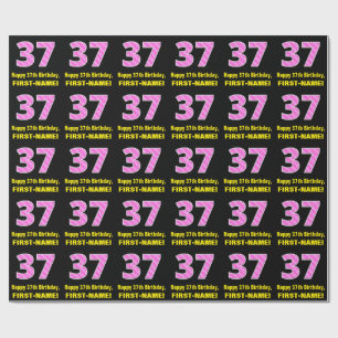 Papel De Presente 37.o aniversário: Stripes e corações cor-de-rosa "