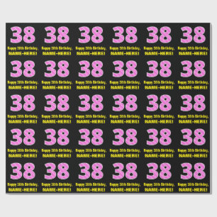 Papel De Presente 38.o aniversário: Stripes e corações cor-de-rosa "