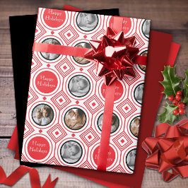 Papel De Presente 3 Foto Feliz Feriados Vermelho Deco de Arte Branca