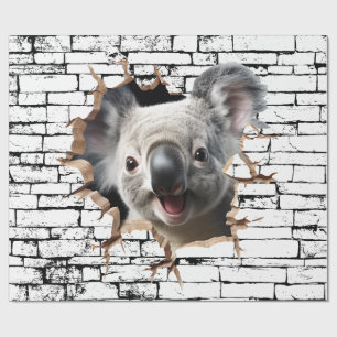 Papel De Presente 3D Koala Wall Break Art - Safari Realista