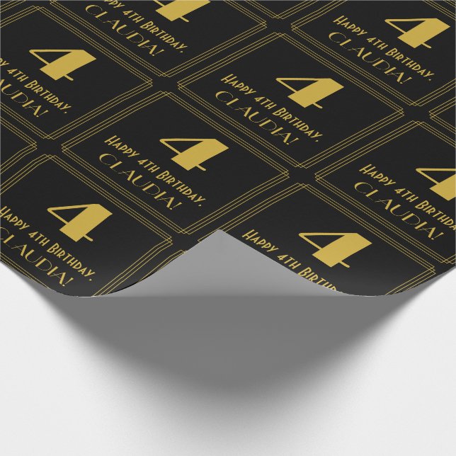 Papel De Presente 4º Aniversário ~ Visual Inspirado no Art Déco "4", (Ponta)