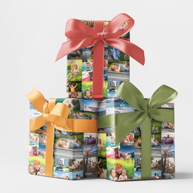 Papel De Presente 40 Colagem Horizontal de Fotos (40 Horizontal Photo Collage Wrapping Paper)