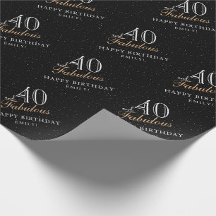 Papel De Presente 40 e Fabuloso aniversário de 40 anos preto modern