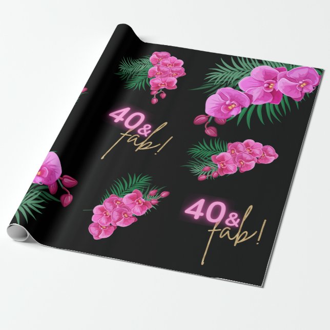 Papel De Presente 40 & Fab! Noivado Tropical Neon Pink Dourado (Desenrolado)