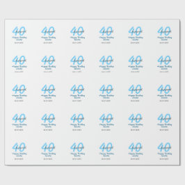 Papel De Presente 40th & renewed birthday name date blue bold number