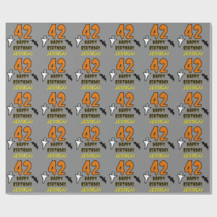 Papel De Presente 42º Aniversário: Tema do Dia das Bruxas, Nome Pers
