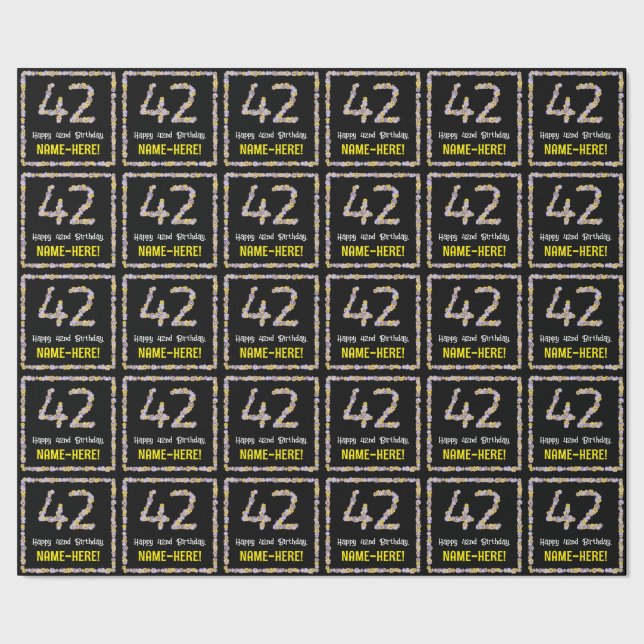 Papel De Presente 42.o Aniversário: Número de Flores, Nome Personali (Barra)