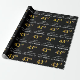 Papel De Presente 43º Aniversário: Elegante, Preto, Faux Dourado Loo