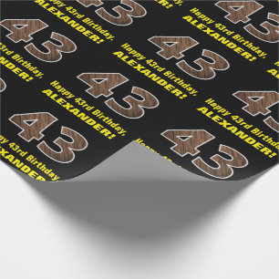 Papel De Presente 43º Aniversário: Padrão "43" de Grãos de Madei