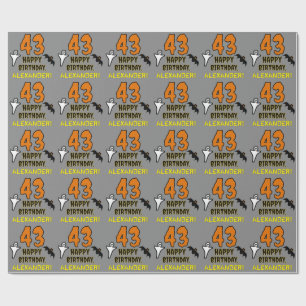 Papel De Presente 43º Aniversário: Tema do Dia das Bruxas, Nome Pers