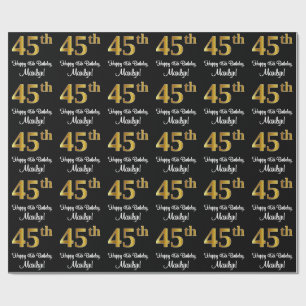 Papel De Presente 45.o aniversário: Aspecto Dourado elegante de Fau