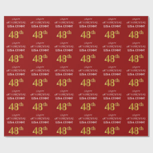 Papel De Presente 48.o aniversário: Elegante, Vermelho, Faux Dourad