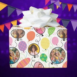 Papel De Presente 4 Balões de Aniversário de Foto Personalizados