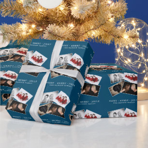 Papel De Presente 4 Colagem de Fotos da Família Feliz Natal Alegre 