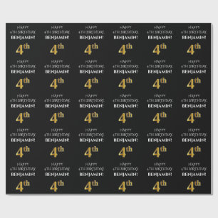Papel De Presente 4.o aniversário: Olho Elegante, Preto, Falso Dour